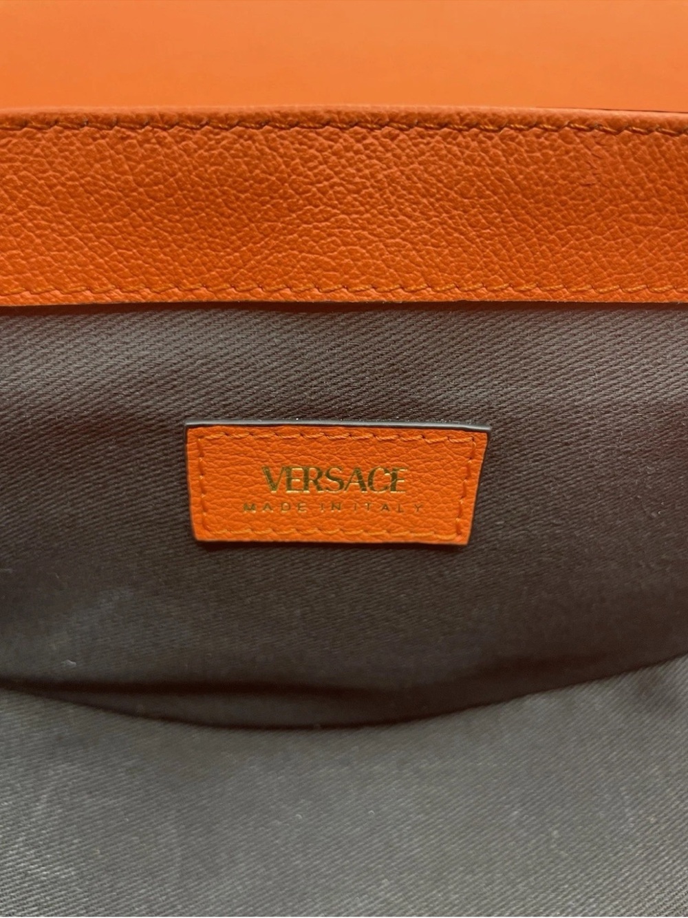 Versace Orange Pebbled Leather Crossbody Bag with Medusa - Picture 11 of 13